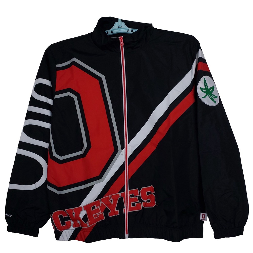 Ohio State Buckeyes Mitchell &‎ Ness NCAA Large Windbreaker Jacket Black NWT